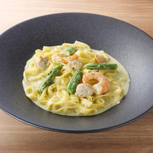 画像をギャラリービューアに読み込む, エビ、ホタテ、アスパラのバジルクリームソース
