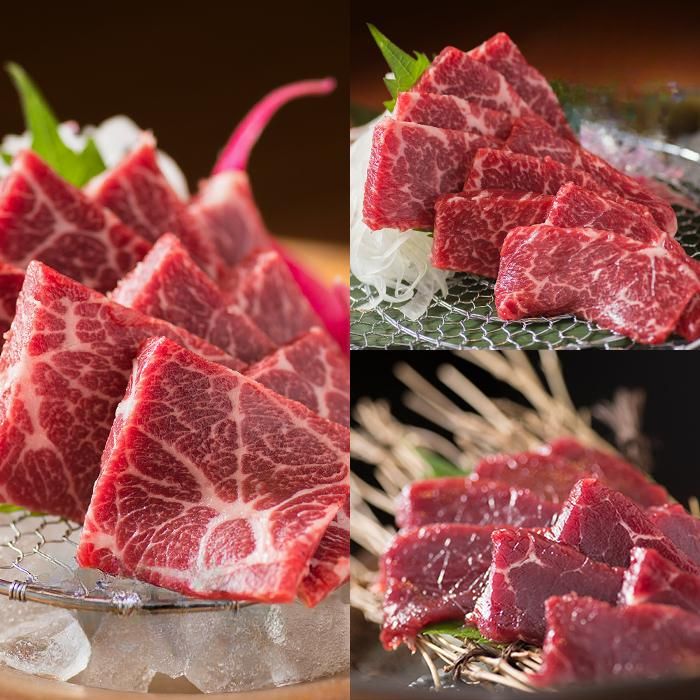 贅沢馬刺しセット(特上馬刺し,特上赤身馬刺し,極上ヒレ馬刺し ブロック