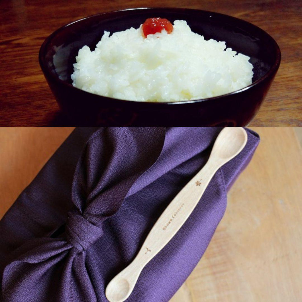 奇跡の自然米「神の力」桐箱風呂敷包み1kg(コシヒカリ・白米)とファーストスプーン