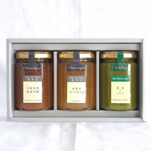 【送料無料】ジャム3本セット(包近の桃,ラ・フランス,抹茶×ミルク) | アトリエコンフィチュール