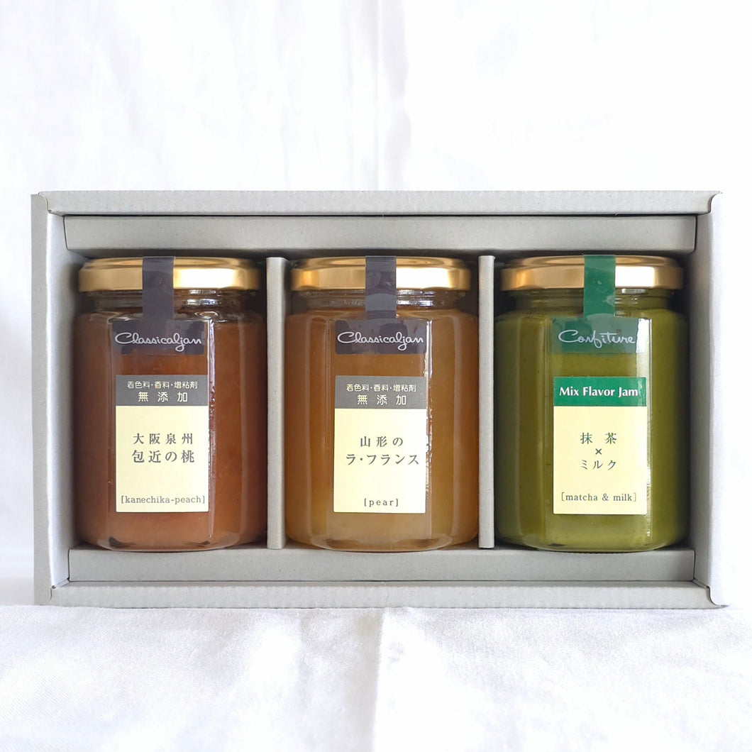 【送料無料】ジャム3本セット(包近の桃,ラ・フランス,抹茶×ミルク) | アトリエコンフィチュール