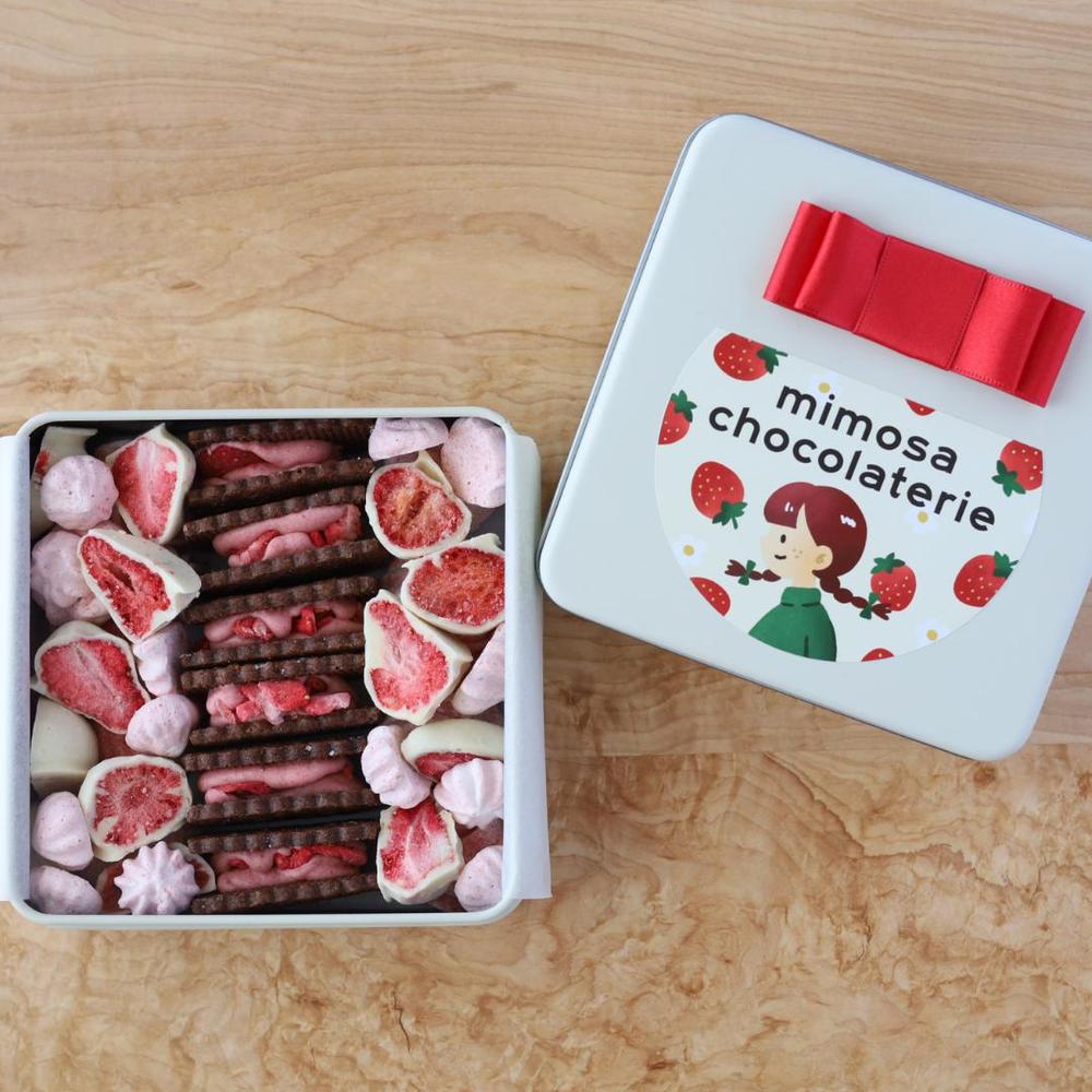 送料無料】イチゴ缶(小/大) | ミモザショコラトリー