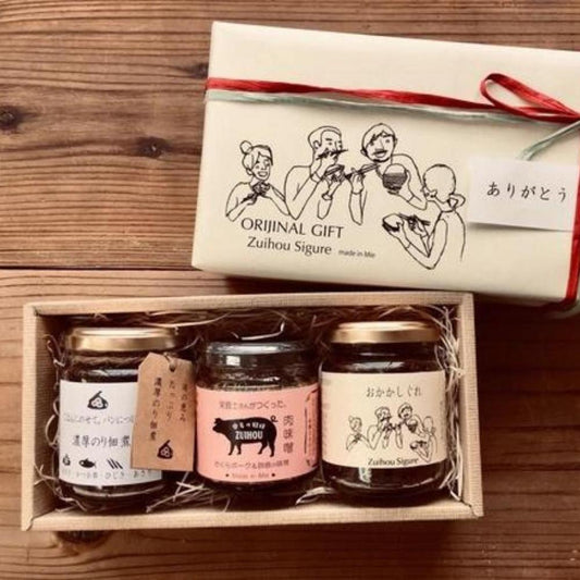 栄養士さんがつくった無添加肉味噌&濃厚のり佃煮&おかかしぐれ煮入りごはんのおともギフト | zuihou sigure（ズイホウ シグレ）