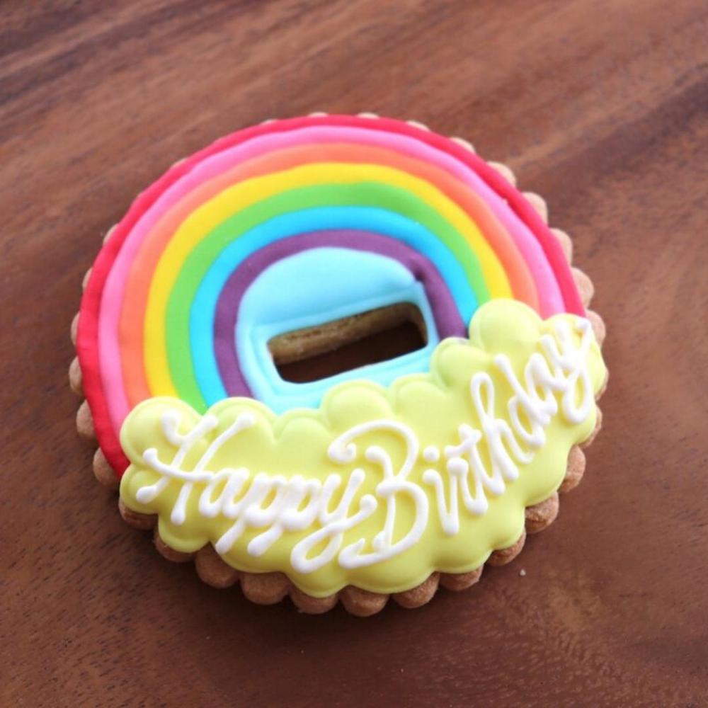 【アイシングクッキー】Rainbow シングルスタンディングプレート Happy Birthday