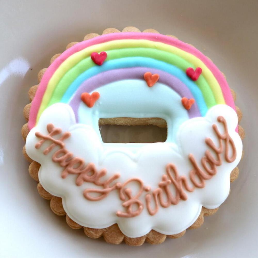 【アイシングクッキー】Rainbow シングルスタンディングプレート Happy Birthday