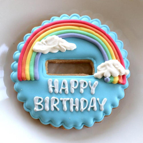 【アイシングクッキー】Rainbow シングルスタンディングプレート Happy Birthday