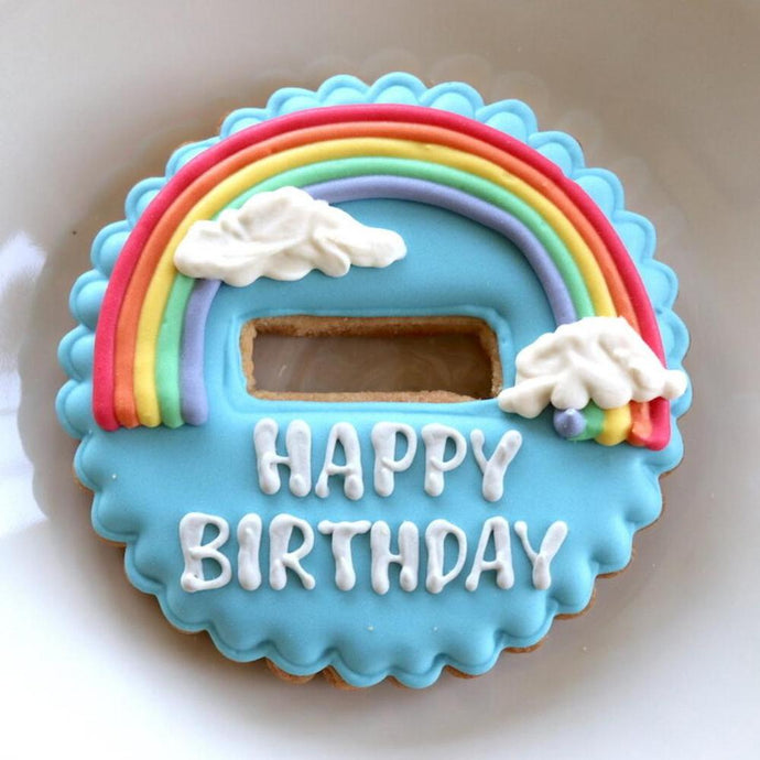 【アイシングクッキー】Rainbow シングルスタンディングプレート Happy Birthday