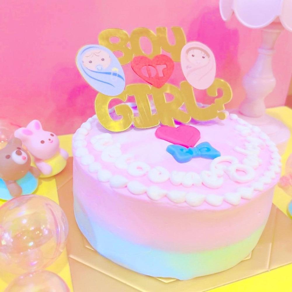 ハート&リボン ジェンダーリビールケーキ Girl？ or Boy？(4号/5